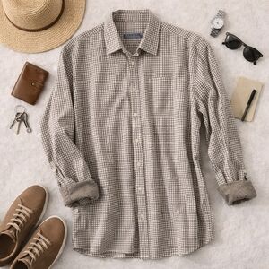 Robert Graham Flip Cuff Brown White Houndstooth L Sleeve Cotton Shirt. XL/XXL